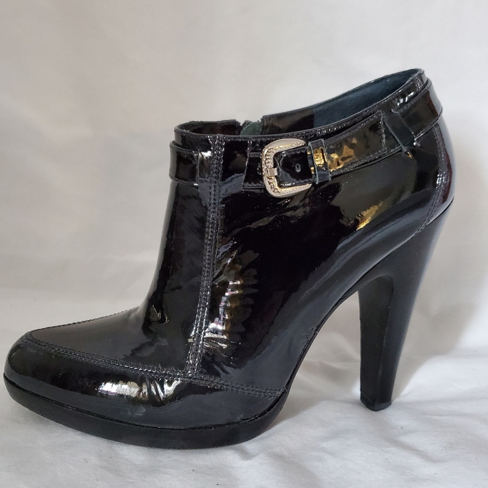 Anne Klein Black Patent Ankle Boots Sz 8